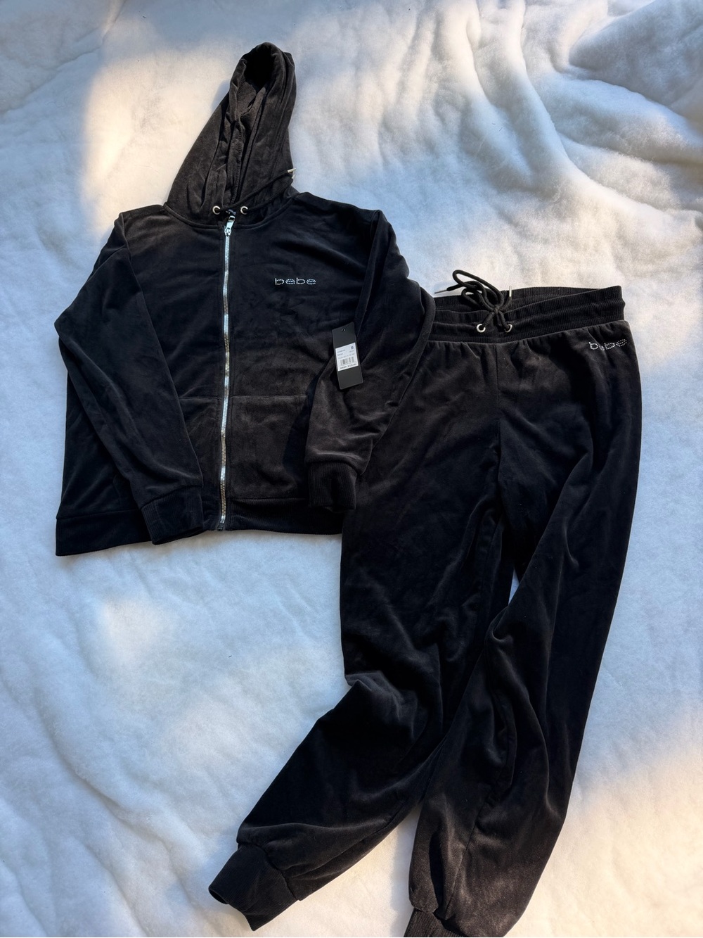 bebe Women Black Velour Jogger Pants - Women Bottoms size S 2 piece-set